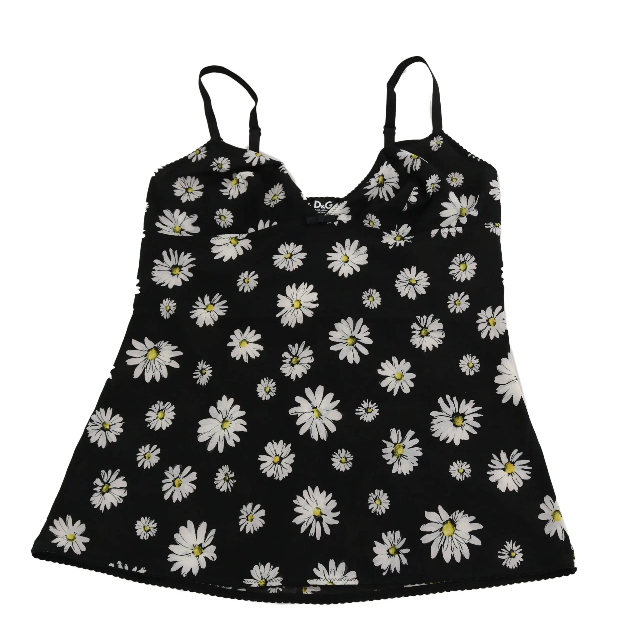 Dolce & Gabbana Black Daisy Print Dress Lingerie Chemisole - Zeiniez