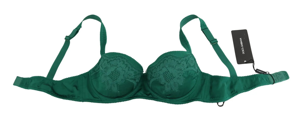 Dolce & Gabbana Green Silk Stretch Floral Lace Bra Underwear - Zeiniez