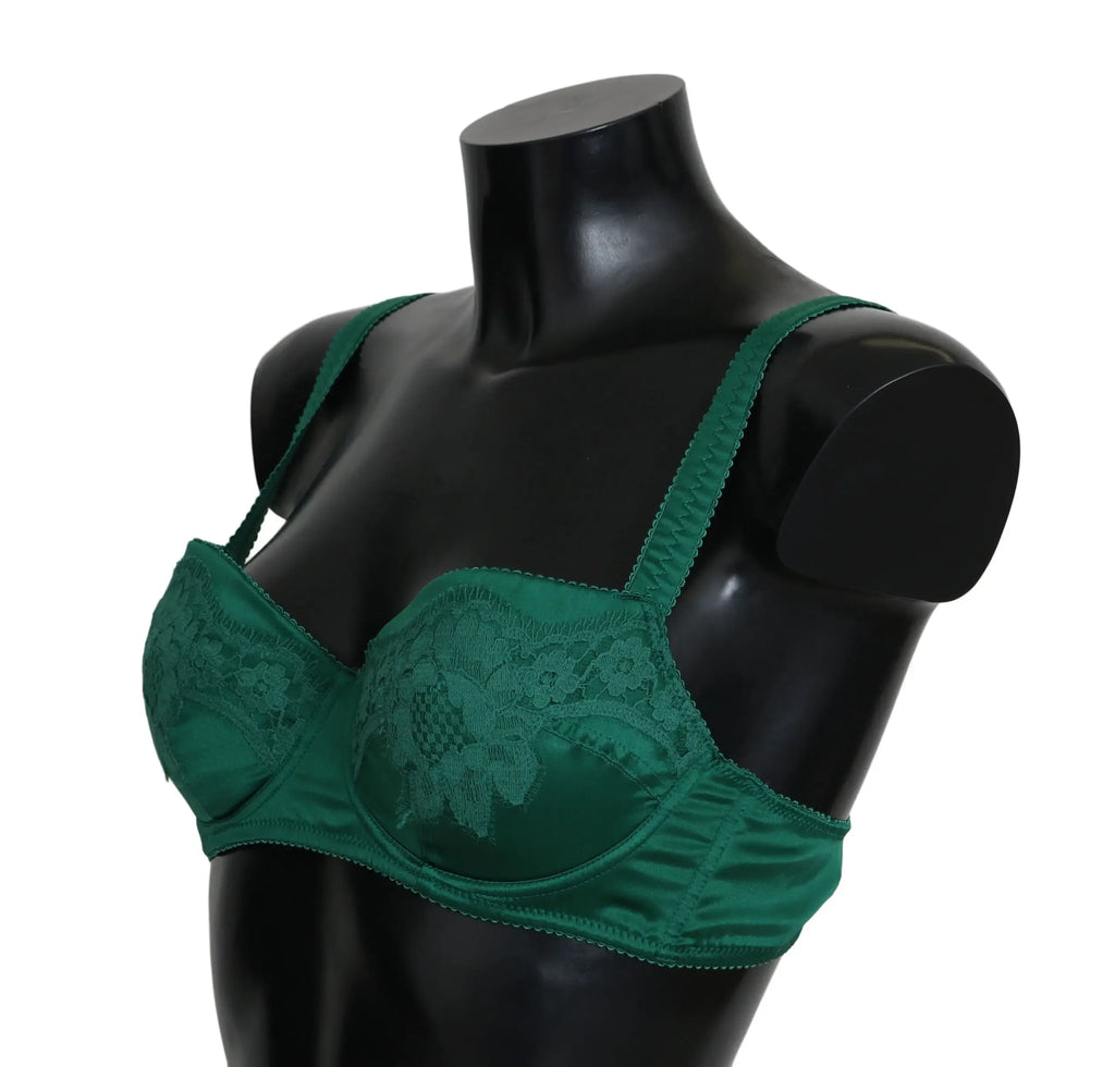 Dolce & Gabbana Green Silk Stretch Floral Lace Bra Underwear - Zeiniez