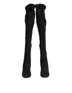 Dolce & Gabbana Black Suede Leather Knee High Boots Shoes - Zeiniez