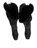 Dolce & Gabbana Black Suede Leather Knee High Boots Shoes - Zeiniez