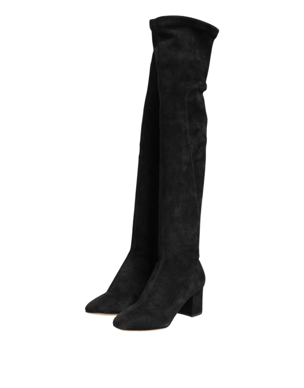 Dolce & Gabbana Black Suede Leather Knee High Boots Shoes - Zeiniez