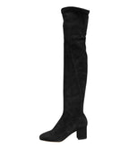Dolce & Gabbana Black Suede Leather Knee High Boots Shoes - Zeiniez