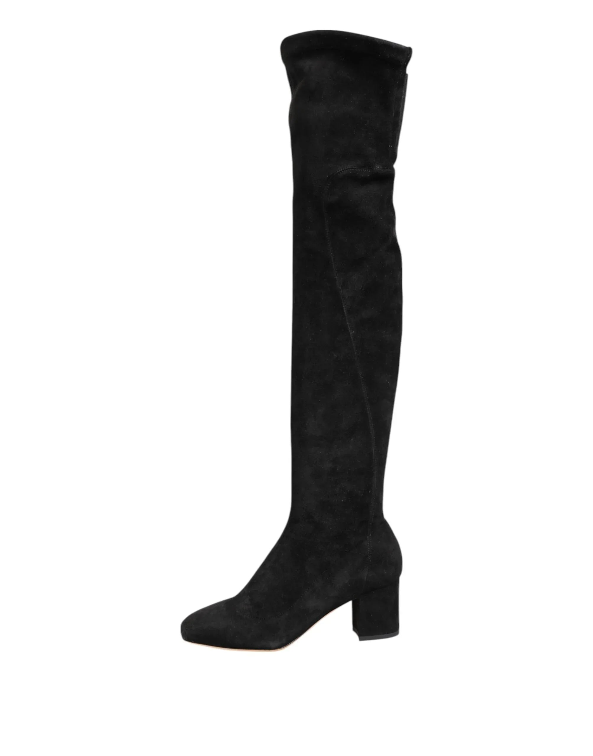 Dolce & Gabbana Black Suede Leather Knee High Boots Shoes - Zeiniez