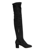 Dolce & Gabbana Black Suede Leather Knee High Boots Shoes - Zeiniez