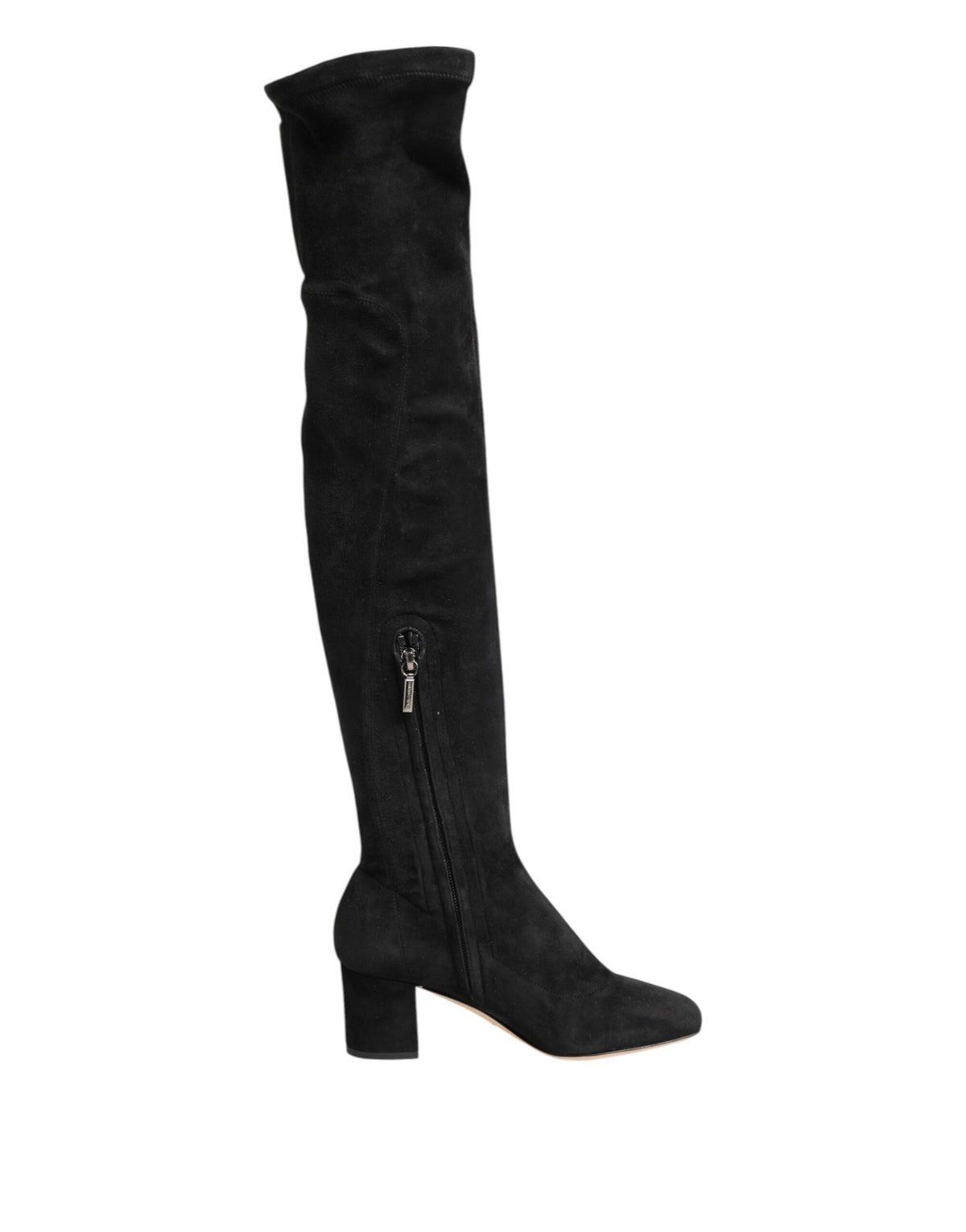 Dolce & Gabbana Black Suede Leather Knee High Boots Shoes