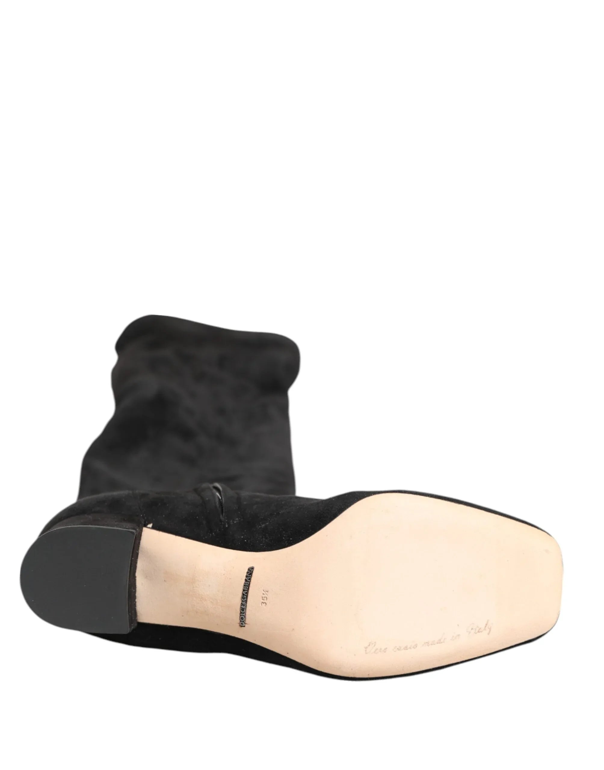 Dolce & Gabbana Black Suede Leather Knee High Boots Shoes - Zeiniez