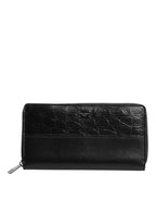 Dolce & Gabbana Black Leather Logo Plaque Zip Around Continental Wallet