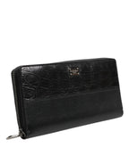 Dolce & Gabbana Black Leather Logo Plaque Zip Around Continental Wallet - Zeiniez