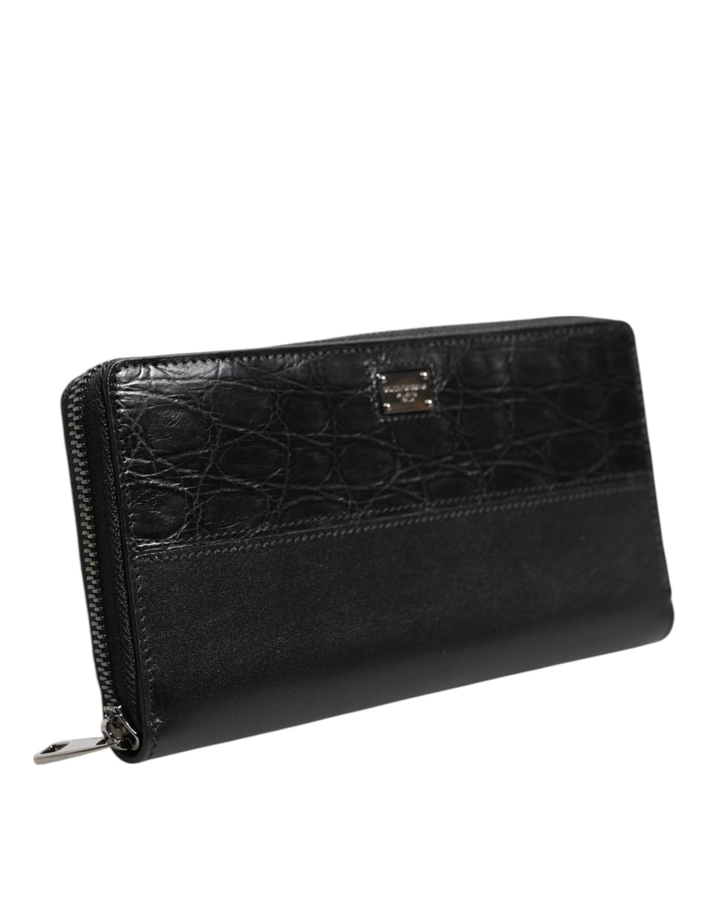 Dolce & Gabbana Black Leather Logo Plaque Zip Around Continental Wallet
