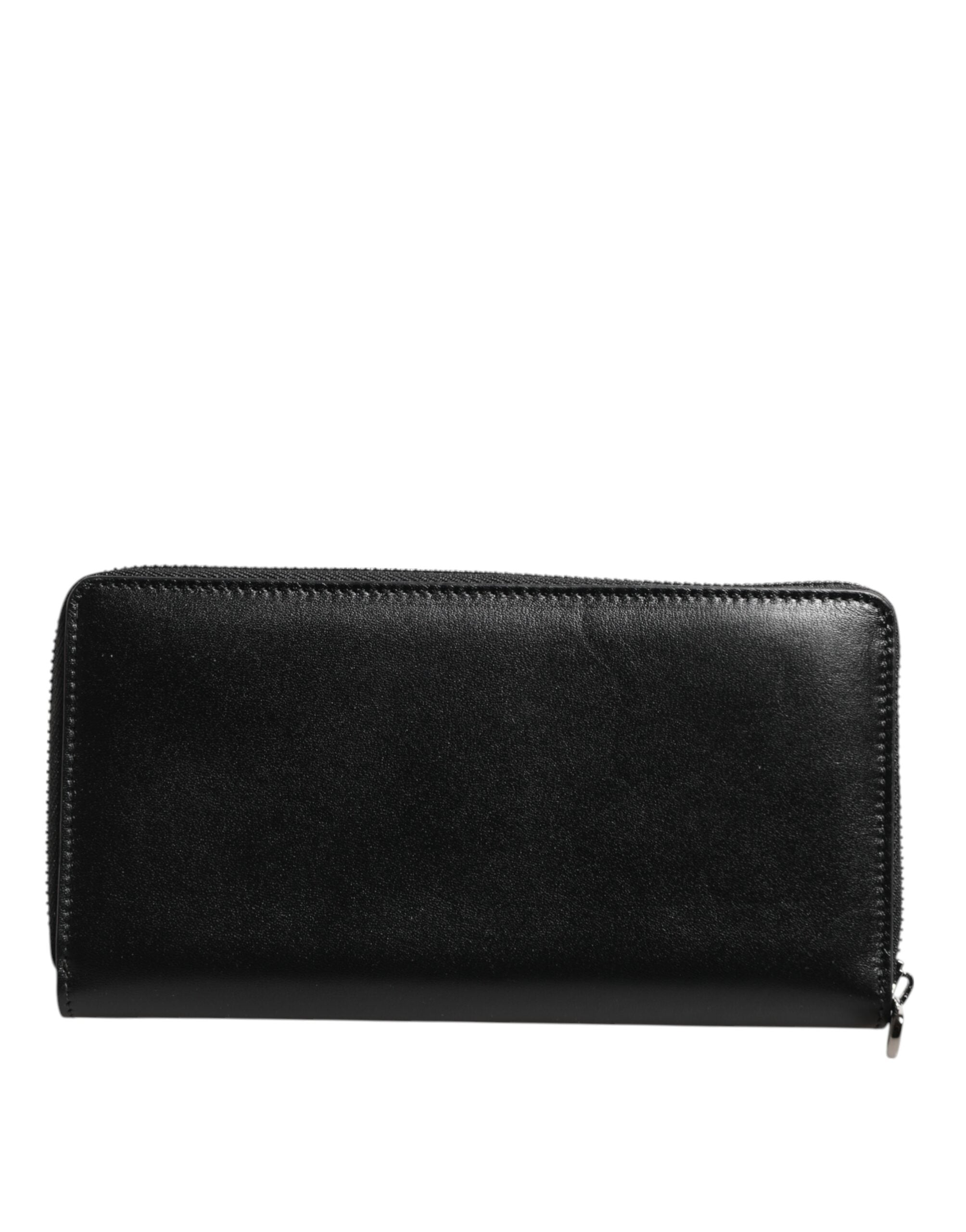 Dolce & Gabbana Black Leather Logo Plaque Zip Around Continental Wallet - Zeiniez