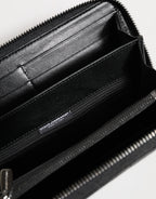 Dolce & Gabbana Black Leather Logo Plaque Zip Around Continental Wallet