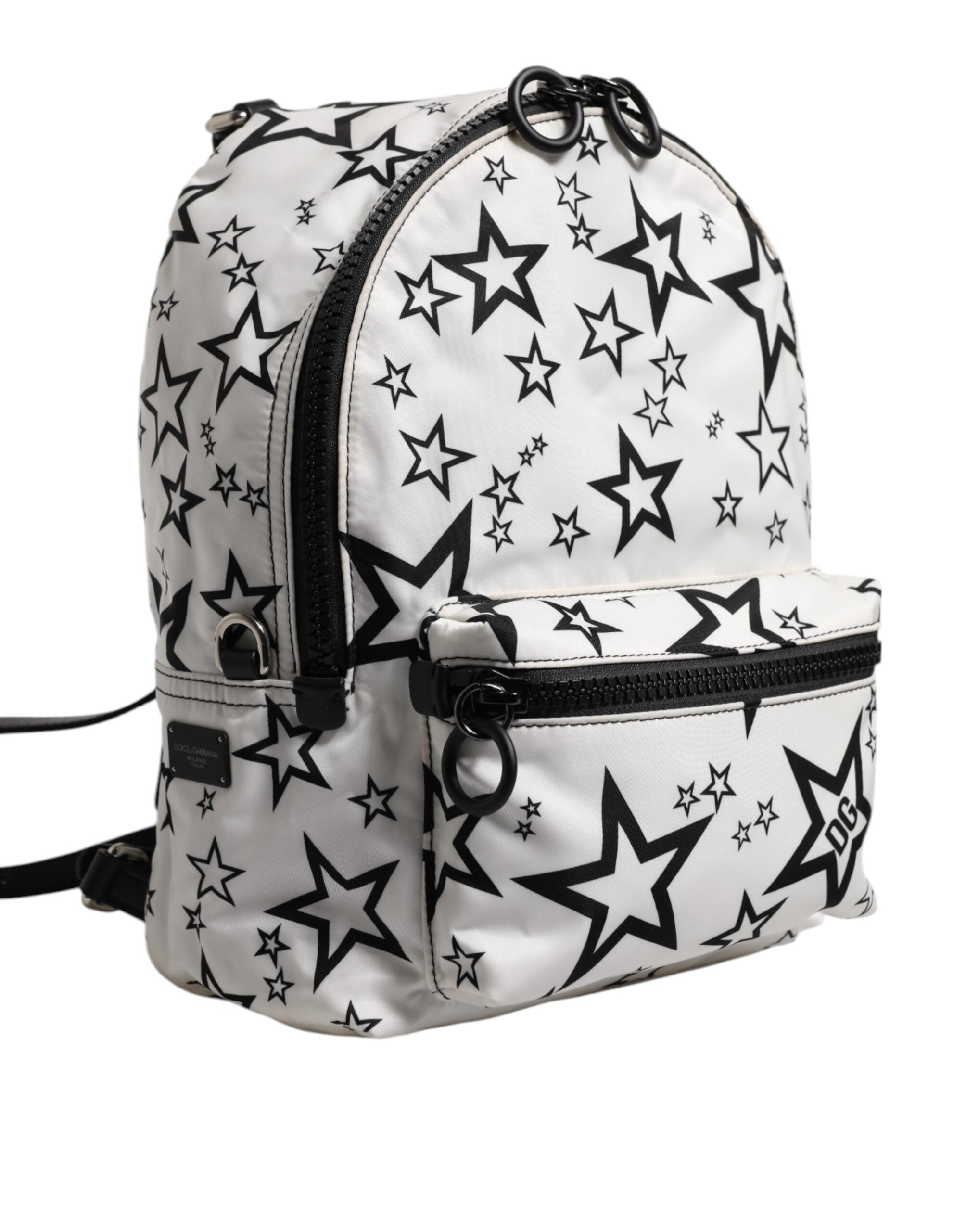 Dolce & Gabbana White DG Stars Print Nylon Travel Backpack Bag - Zeiniez