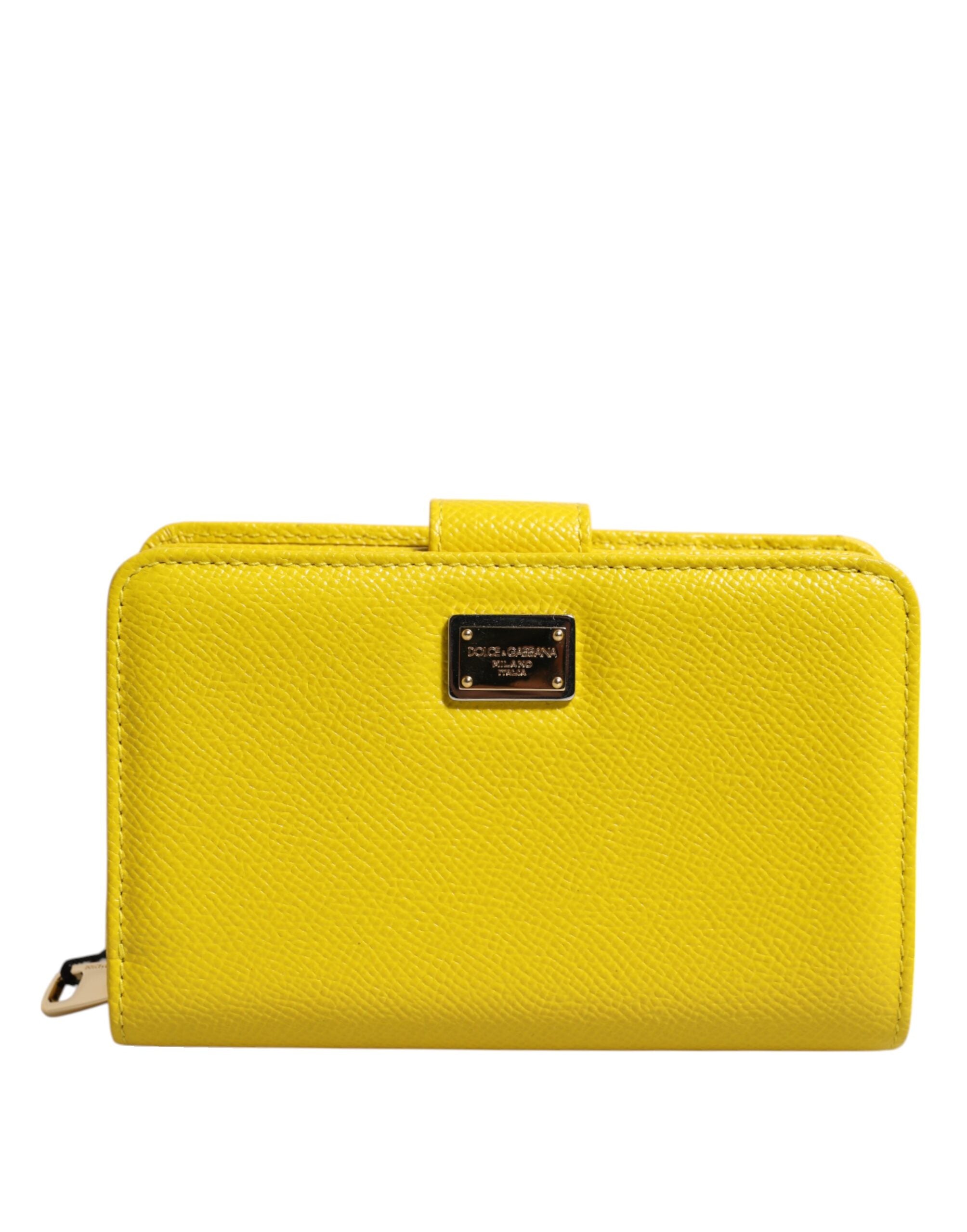 Dolce & Gabbana Yellow Leather Bifold Continental Clutch Wallet - Zeiniez