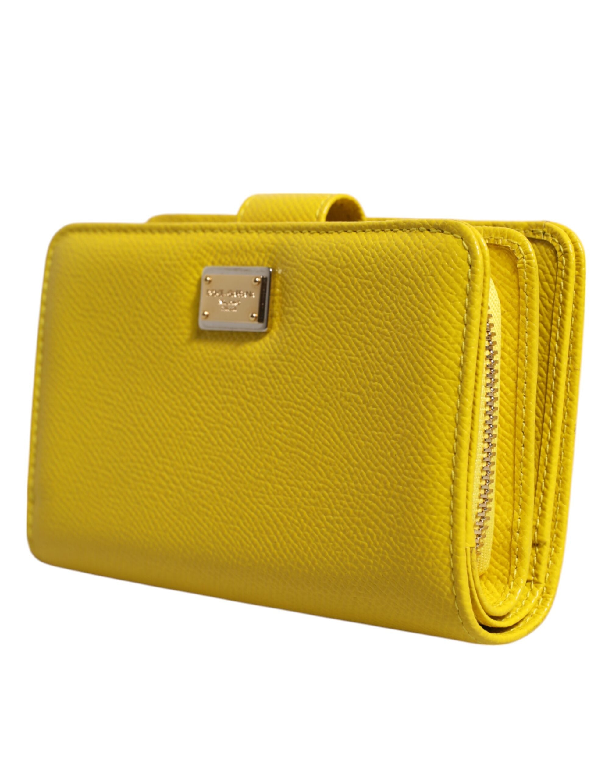 Dolce & Gabbana Yellow Leather Bifold Continental Clutch Wallet - Zeiniez