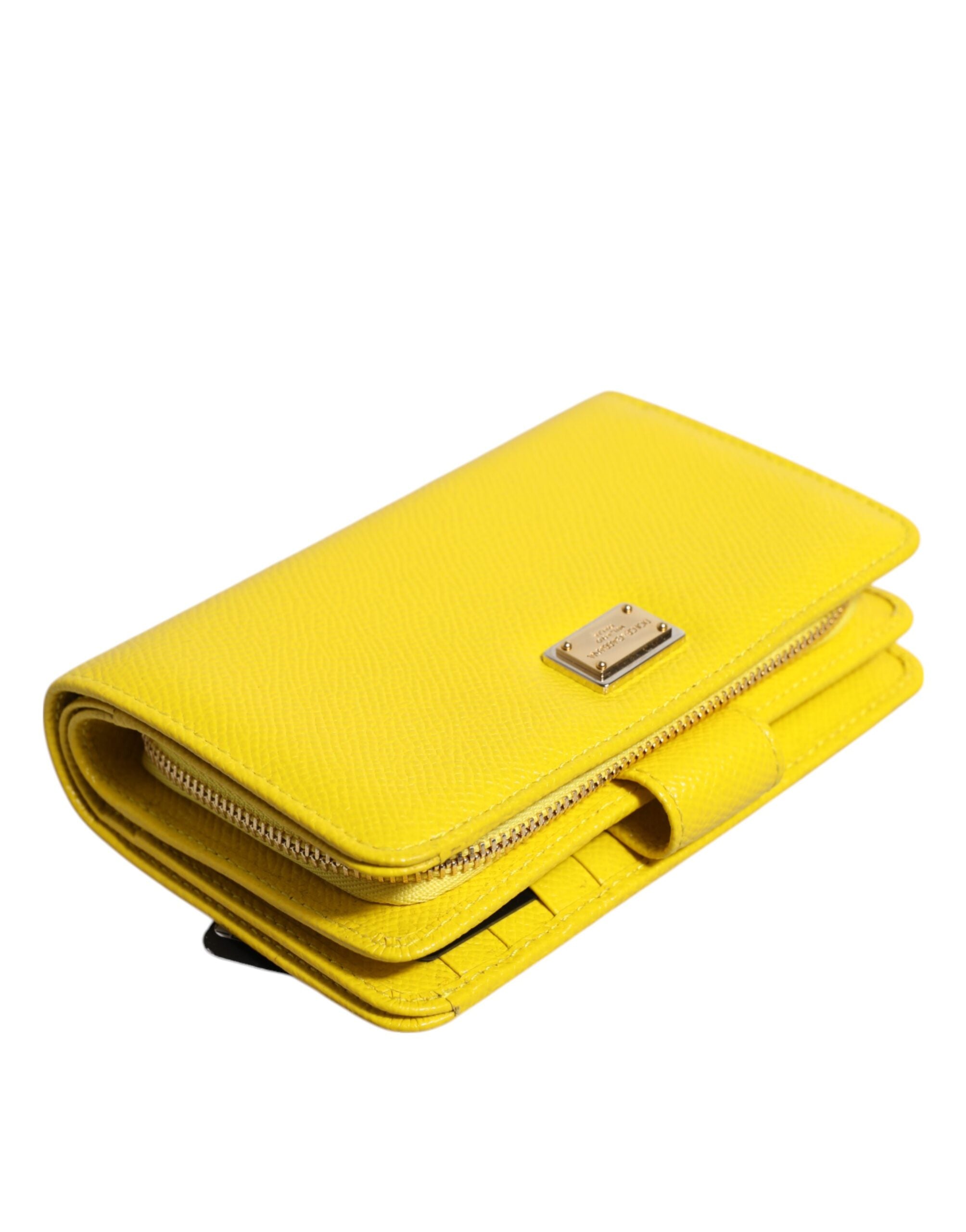 Dolce & Gabbana Yellow Leather Bifold Continental Clutch Wallet - Zeiniez