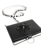 Dolce & Gabbana Black Leather Crystal Embellished Card Holder Wallet - Zeiniez