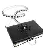 Dolce & Gabbana Black Leather Crystal Embellished Card Holder Wallet