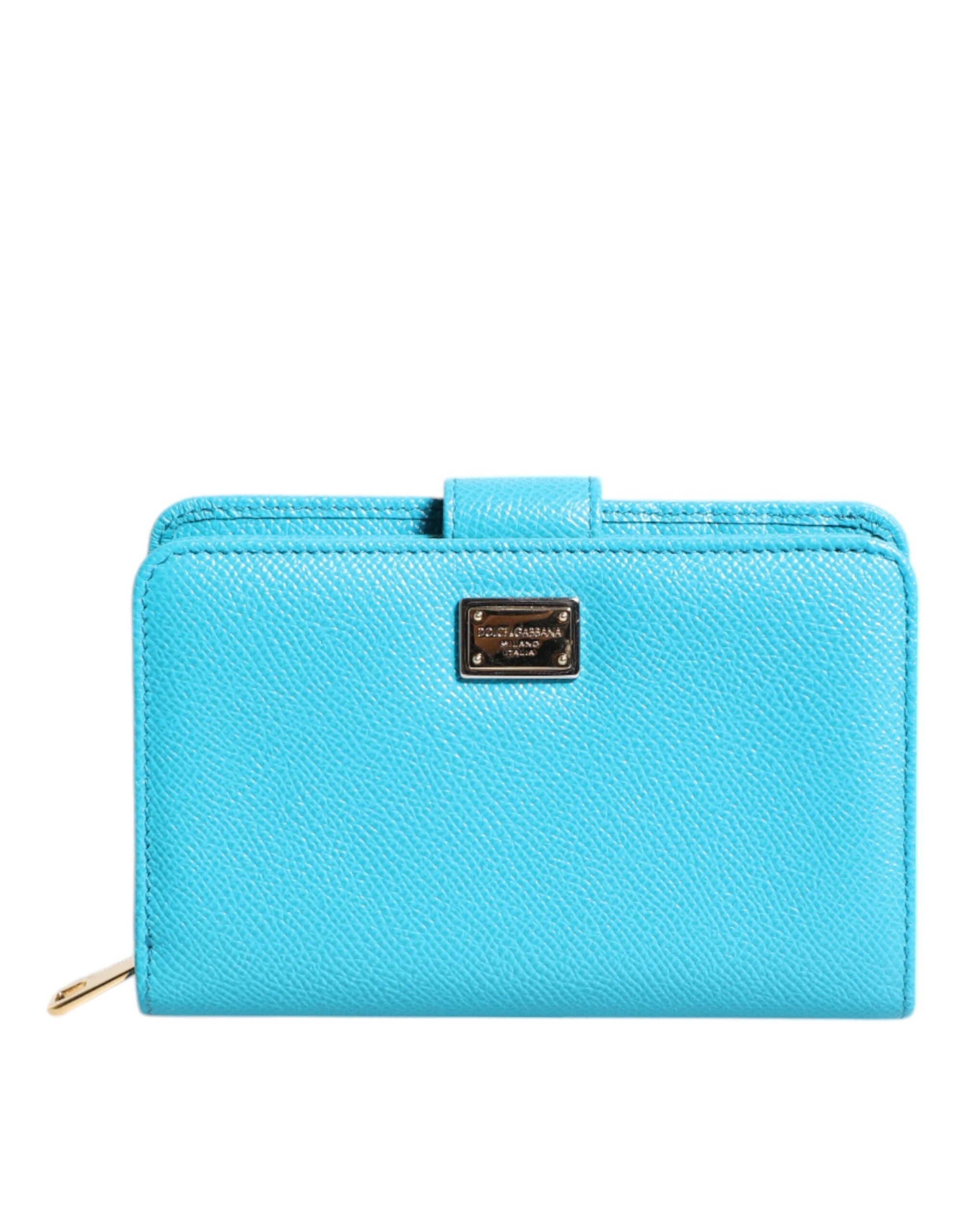 Dolce & Gabbana Light Blue Leather Bifold Continental Clutch Wallet - Zeiniez