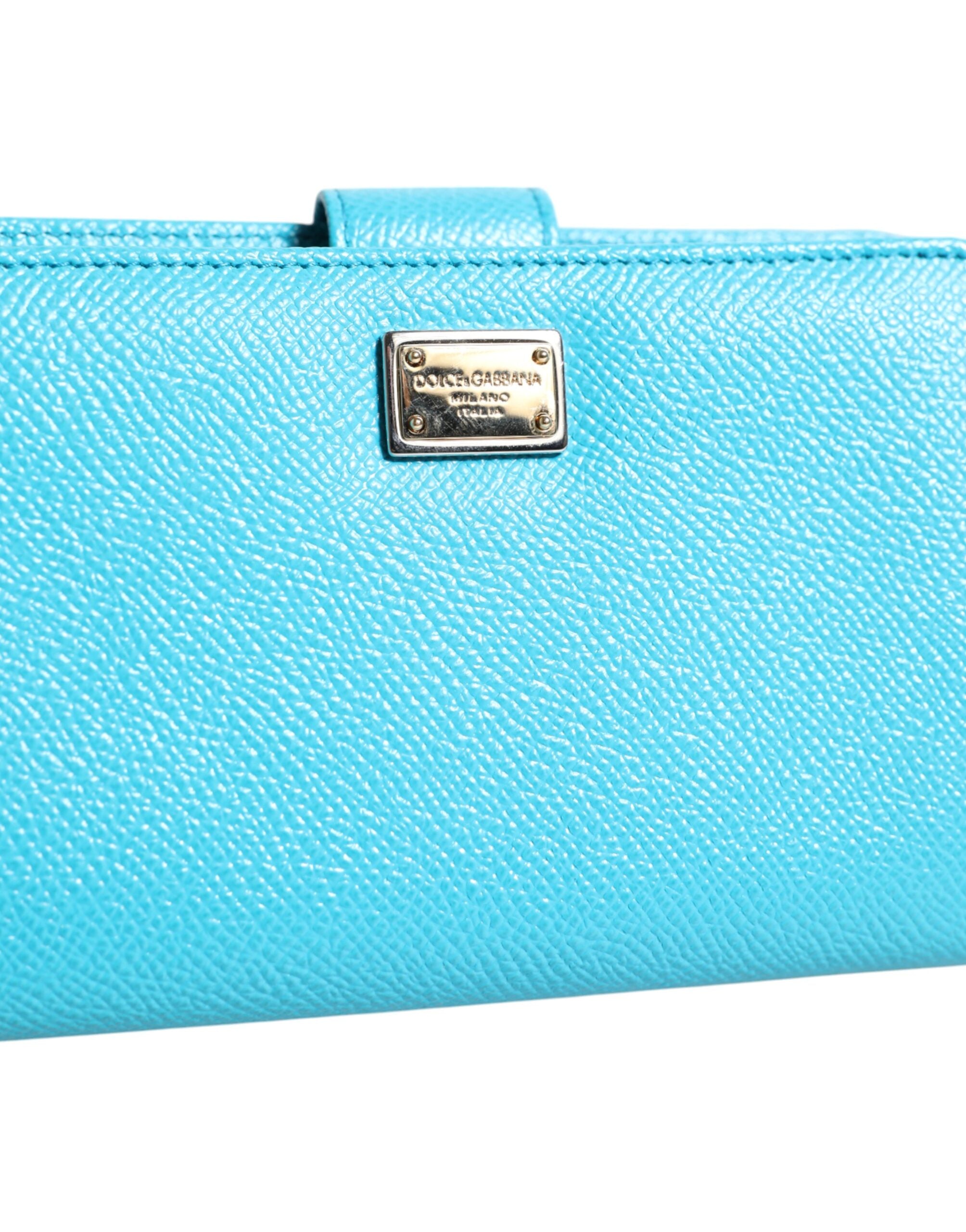 Dolce & Gabbana Light Blue Leather Bifold Continental Clutch Wallet - Zeiniez