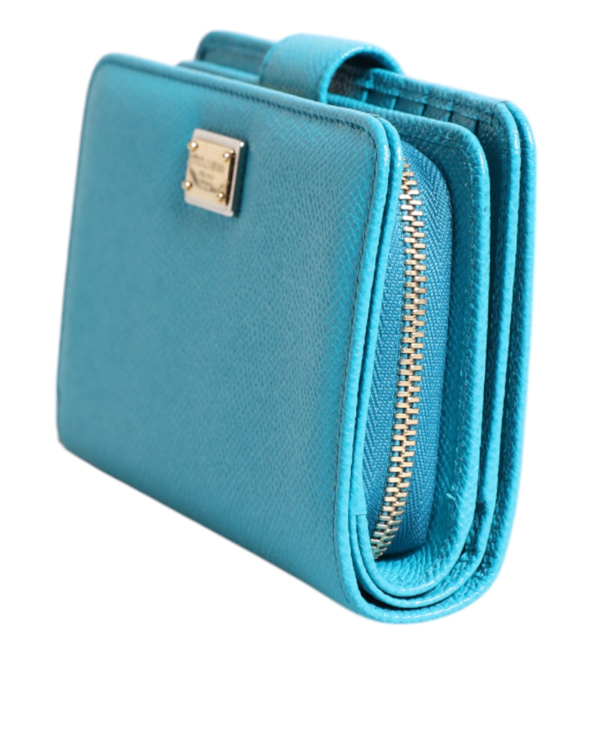 Dolce & Gabbana Light Blue Leather Bifold Continental Clutch Wallet - Zeiniez