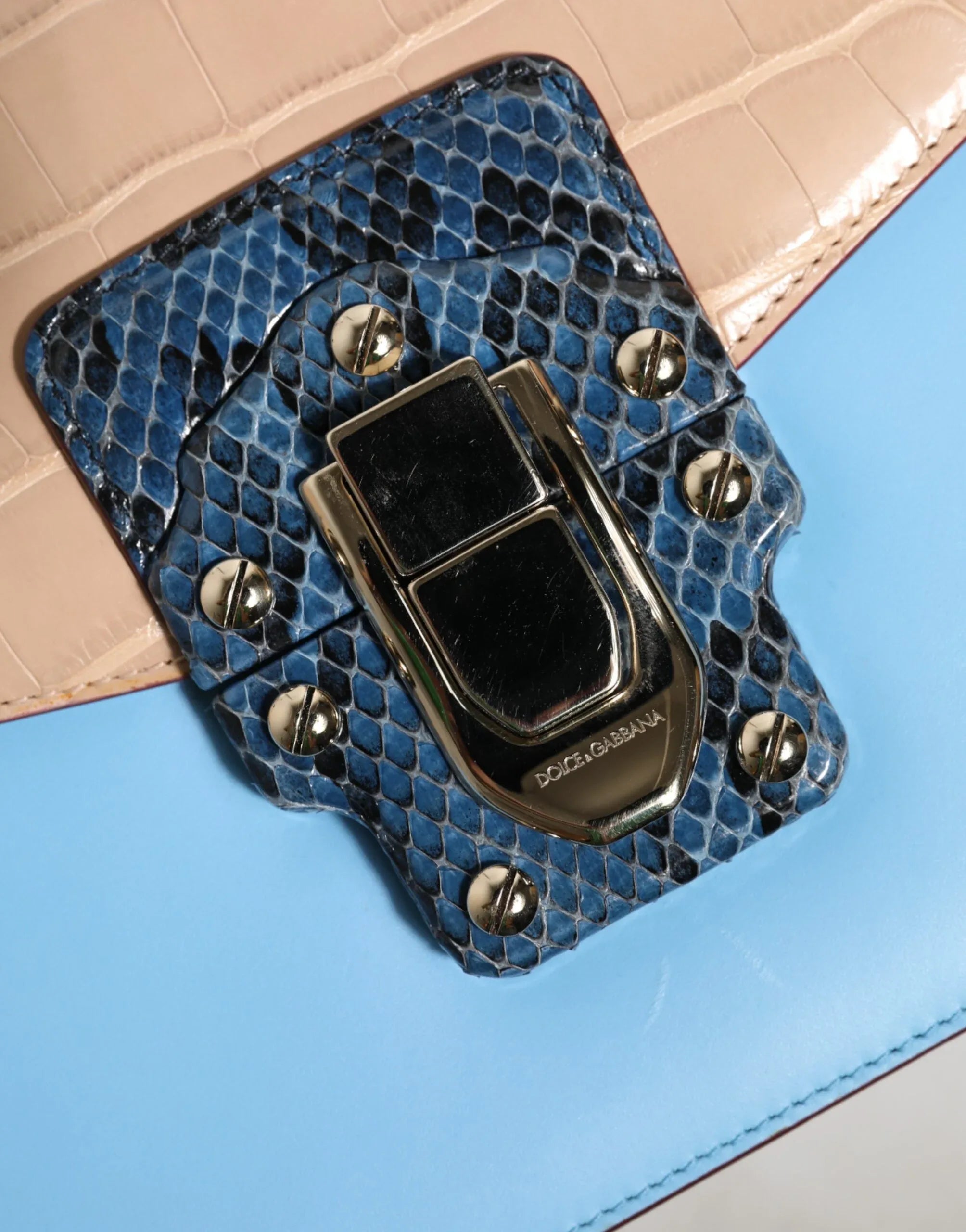 Dolce & Gabbana Blue Beige Exotic Leather LUCIA Crossbody Bag - Zeiniez