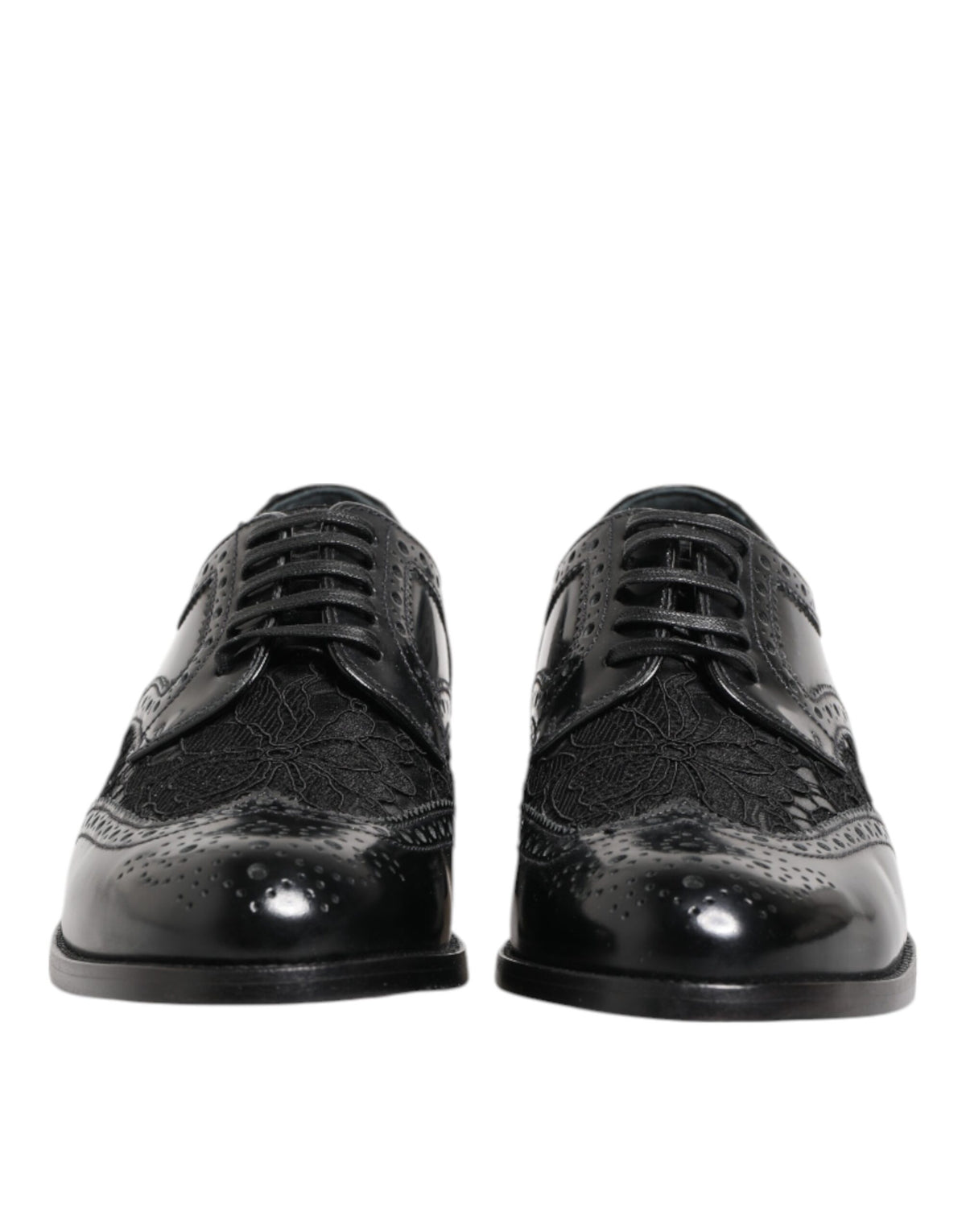 Dolce & Gabbana Black Leather Floral Lace Dress Formal  Shoes