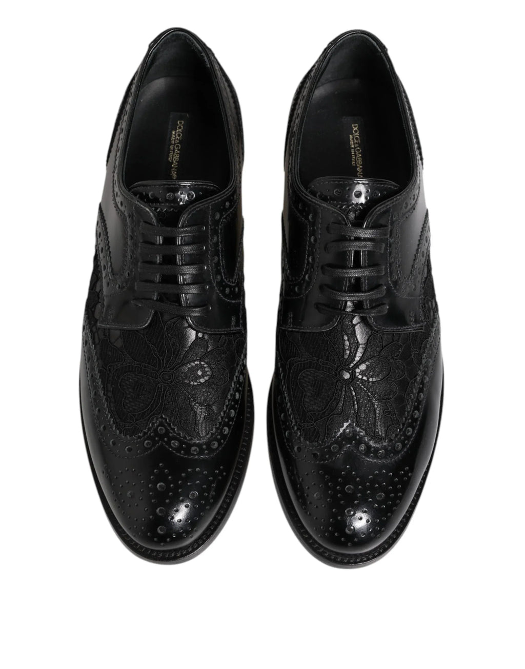 Dolce & Gabbana Black Leather Floral Lace Dress Formal Shoes - Zeiniez
