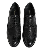 Dolce & Gabbana Black Leather Floral Lace Dress Formal Shoes - Zeiniez