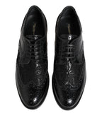 Dolce & Gabbana Black Leather Floral Lace Dress Formal  Shoes
