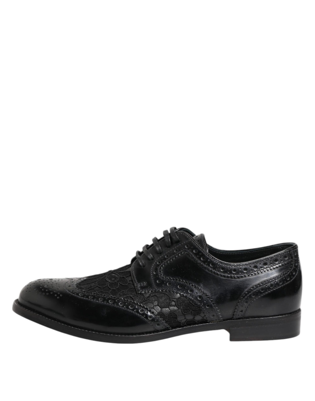 Dolce & Gabbana Black Leather Floral Lace Dress Formal  Shoes