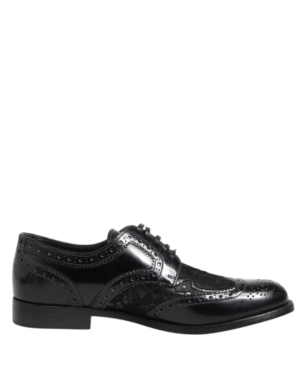 Dolce & Gabbana Black Leather Floral Lace Dress Formal Shoes - Zeiniez