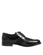 Dolce & Gabbana Black Leather Floral Lace Dress Formal Shoes - Zeiniez