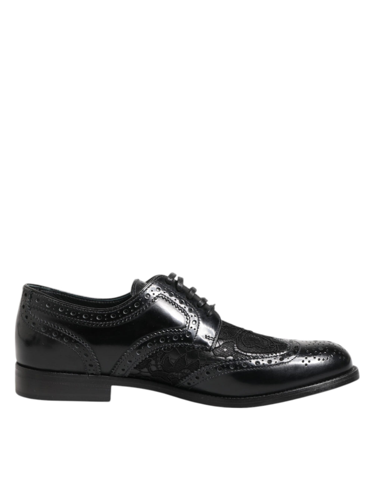 Dolce & Gabbana Black Leather Floral Lace Dress Formal  Shoes
