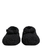 Dolce & Gabbana Black Wool Knit Slip On Ballerina Flats Shoes - Zeiniez