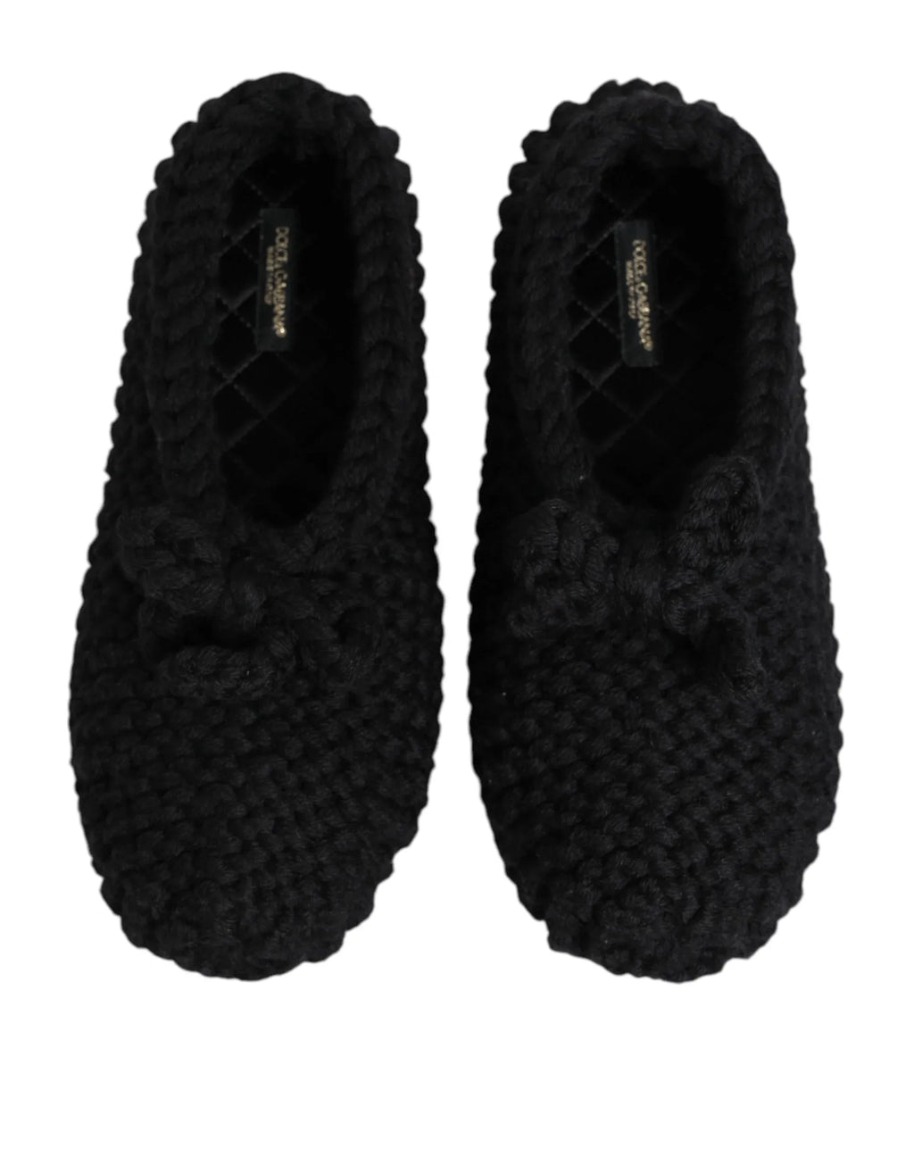 Dolce & Gabbana Black Wool Knit Slip On Ballerina Flats Shoes - Zeiniez