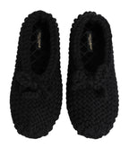 Dolce & Gabbana Black Wool Knit Slip On Ballerina Flats Shoes - Zeiniez