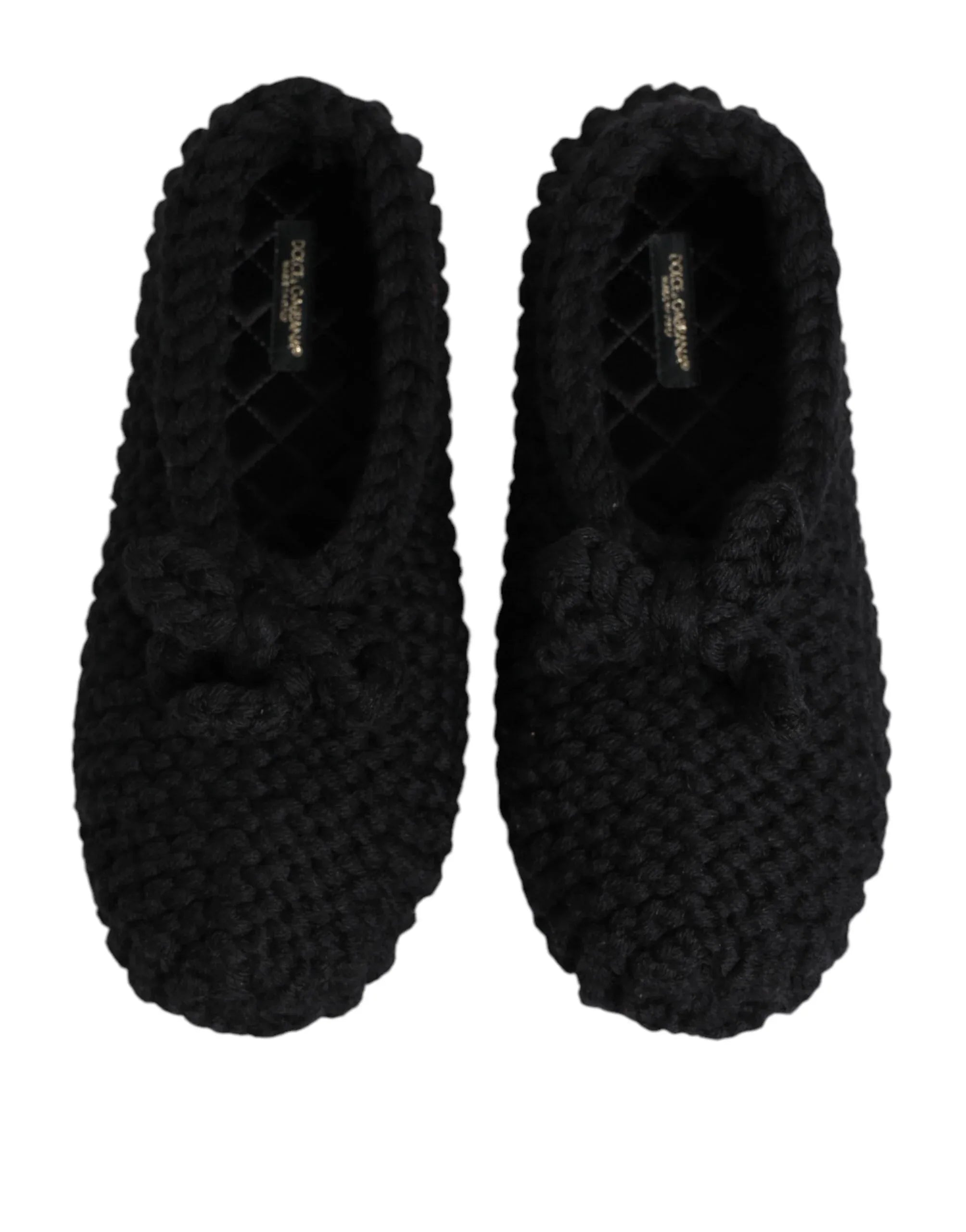 Dolce & Gabbana Black Wool Knit Slip On Ballerina Flats Shoes - Zeiniez