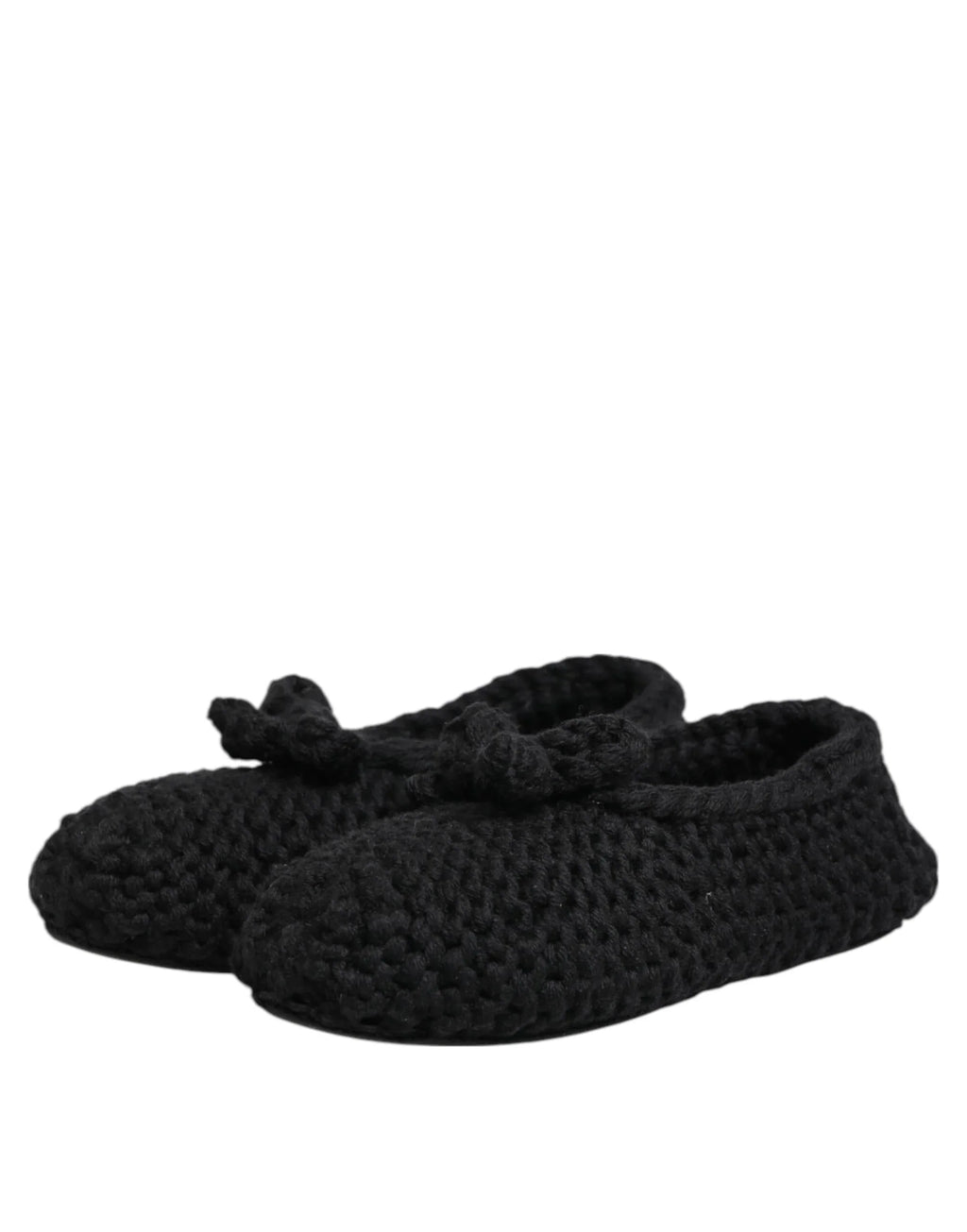 Dolce & Gabbana Black Wool Knit Slip On Ballerina Flats Shoes - Zeiniez