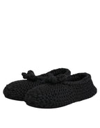 Dolce & Gabbana Black Wool Knit Slip On Ballerina Flats Shoes - Zeiniez