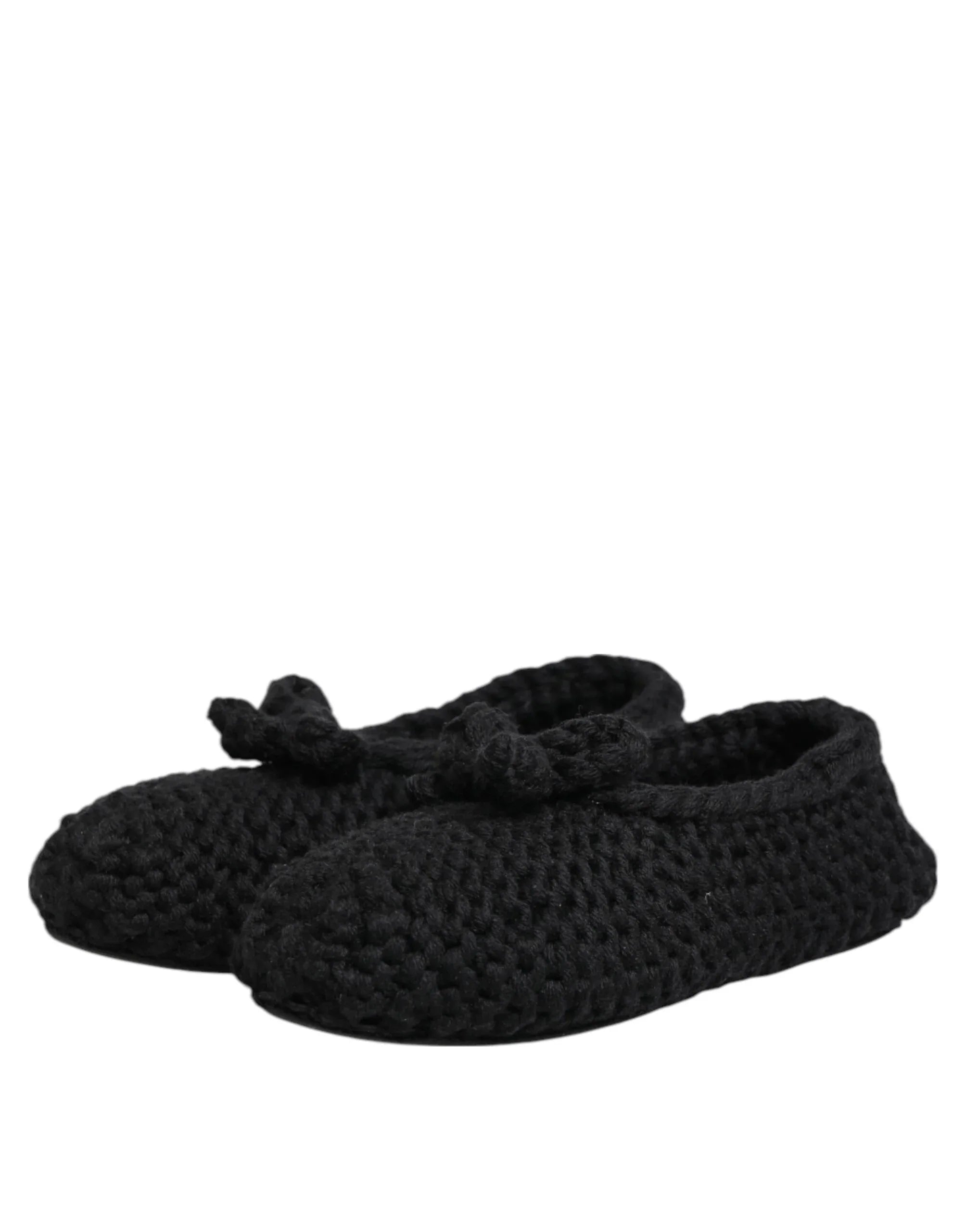 Dolce & Gabbana Black Wool Knit Slip On Ballerina Flats Shoes - Zeiniez