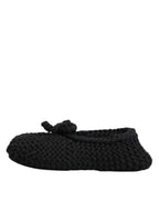 Dolce & Gabbana Black Wool Knit Slip On Ballerina Flats Shoes - Zeiniez