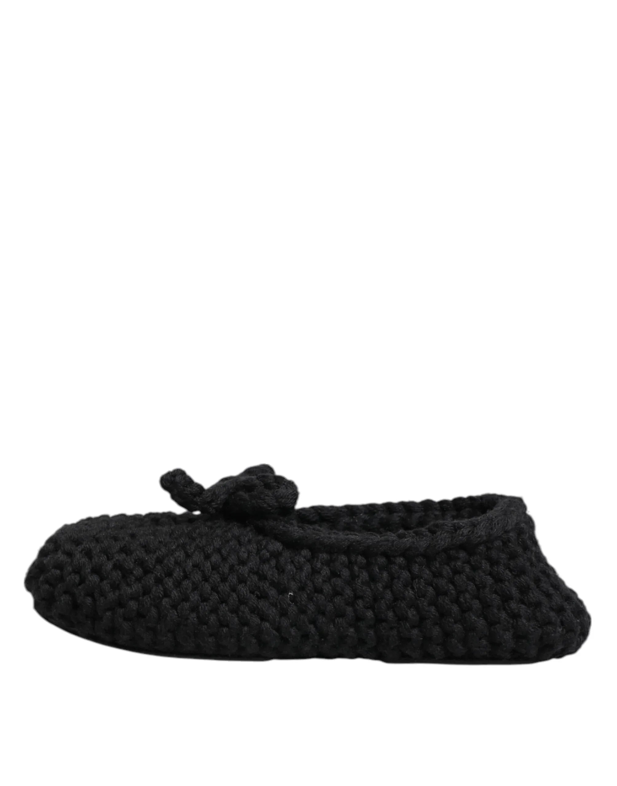 Dolce & Gabbana Black Wool Knit Slip On Ballerina Flats Shoes - Zeiniez