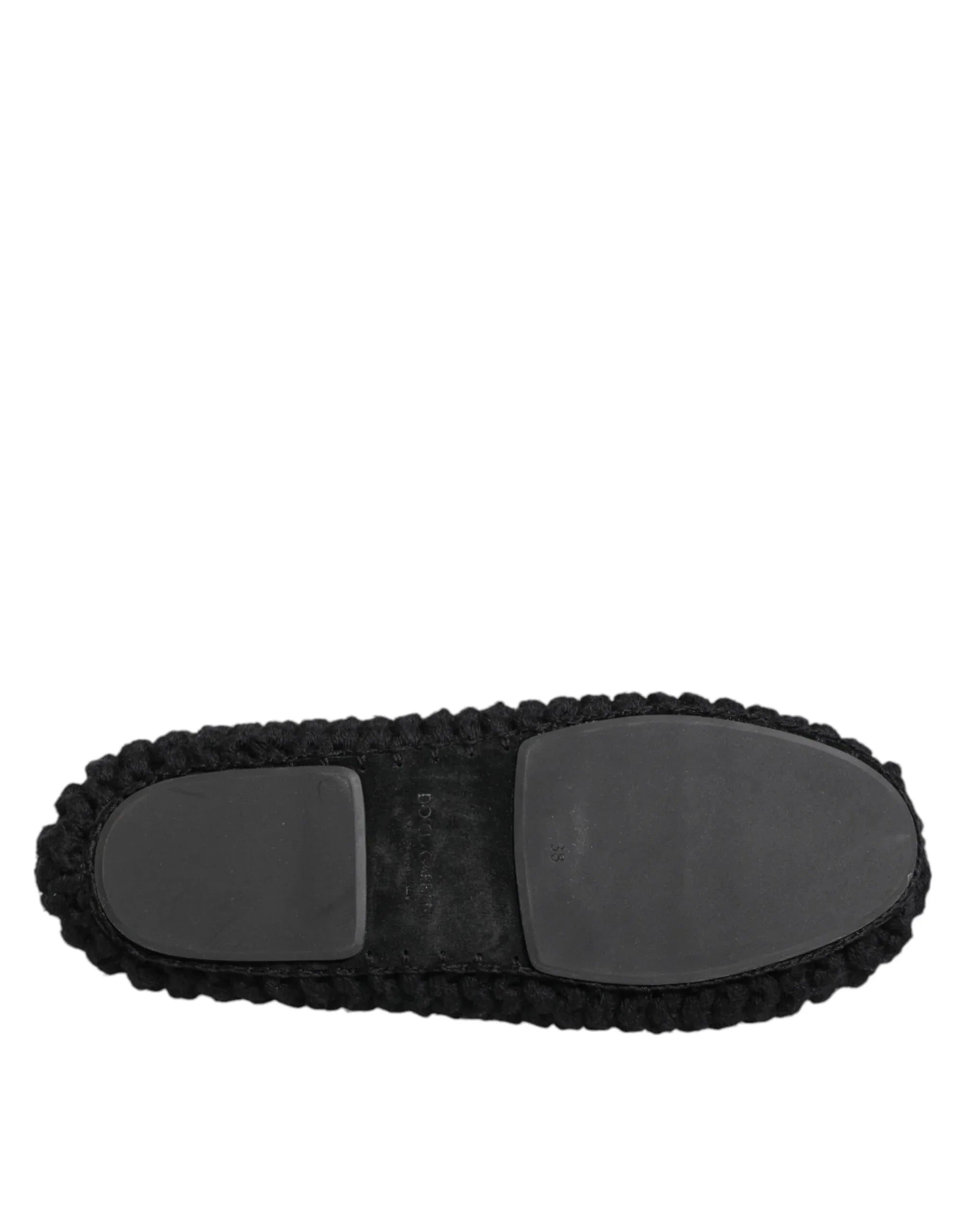 Dolce & Gabbana Black Wool Knit Slip On Ballerina Flats Shoes - Zeiniez