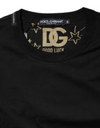 Dolce & Gabbana Black Cotton Logo Print Crew Neck T-shirt - Zeiniez