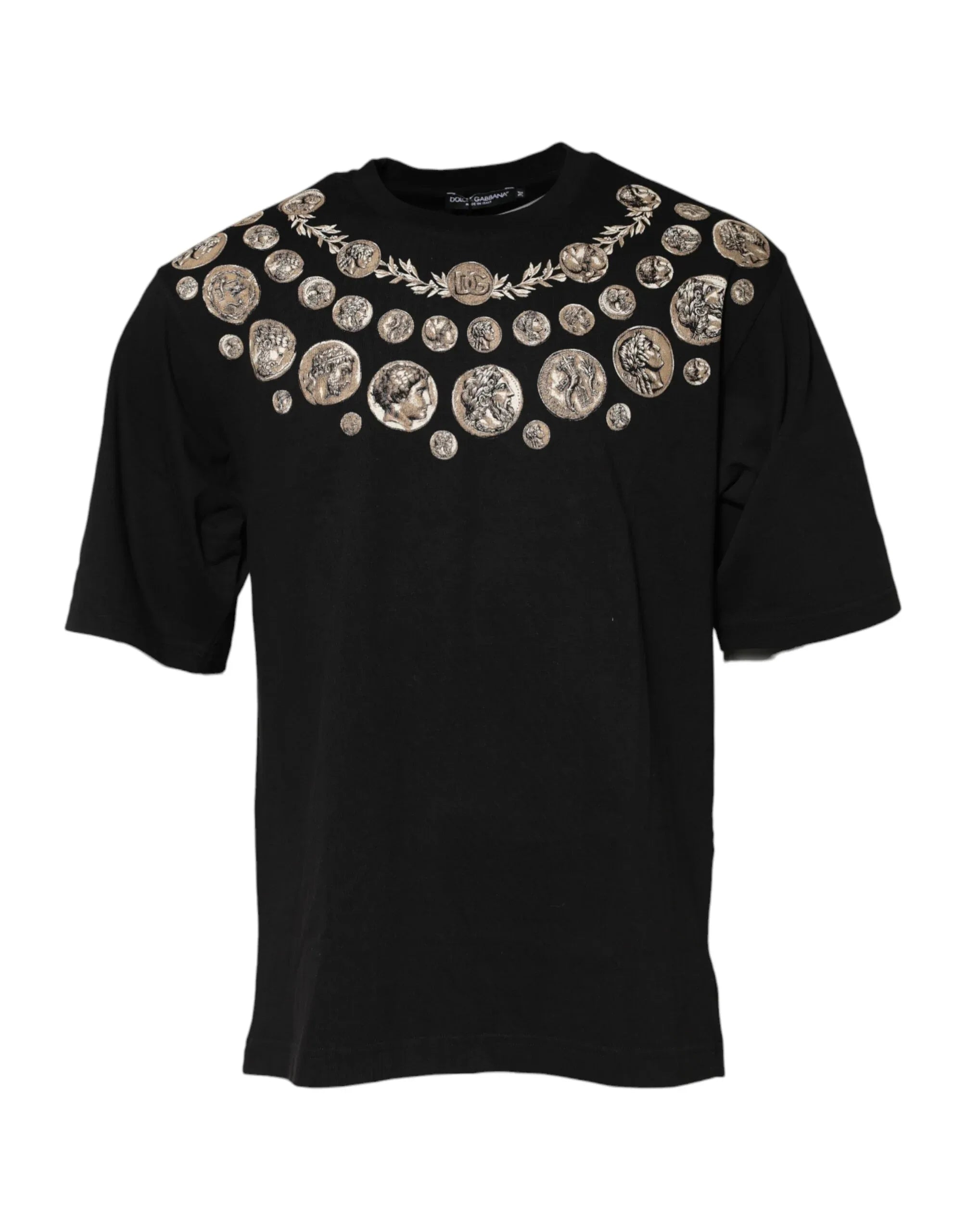 Dolce & Gabbana Black Coin Print Cotton Crew Neck T-shirt - Zeiniez