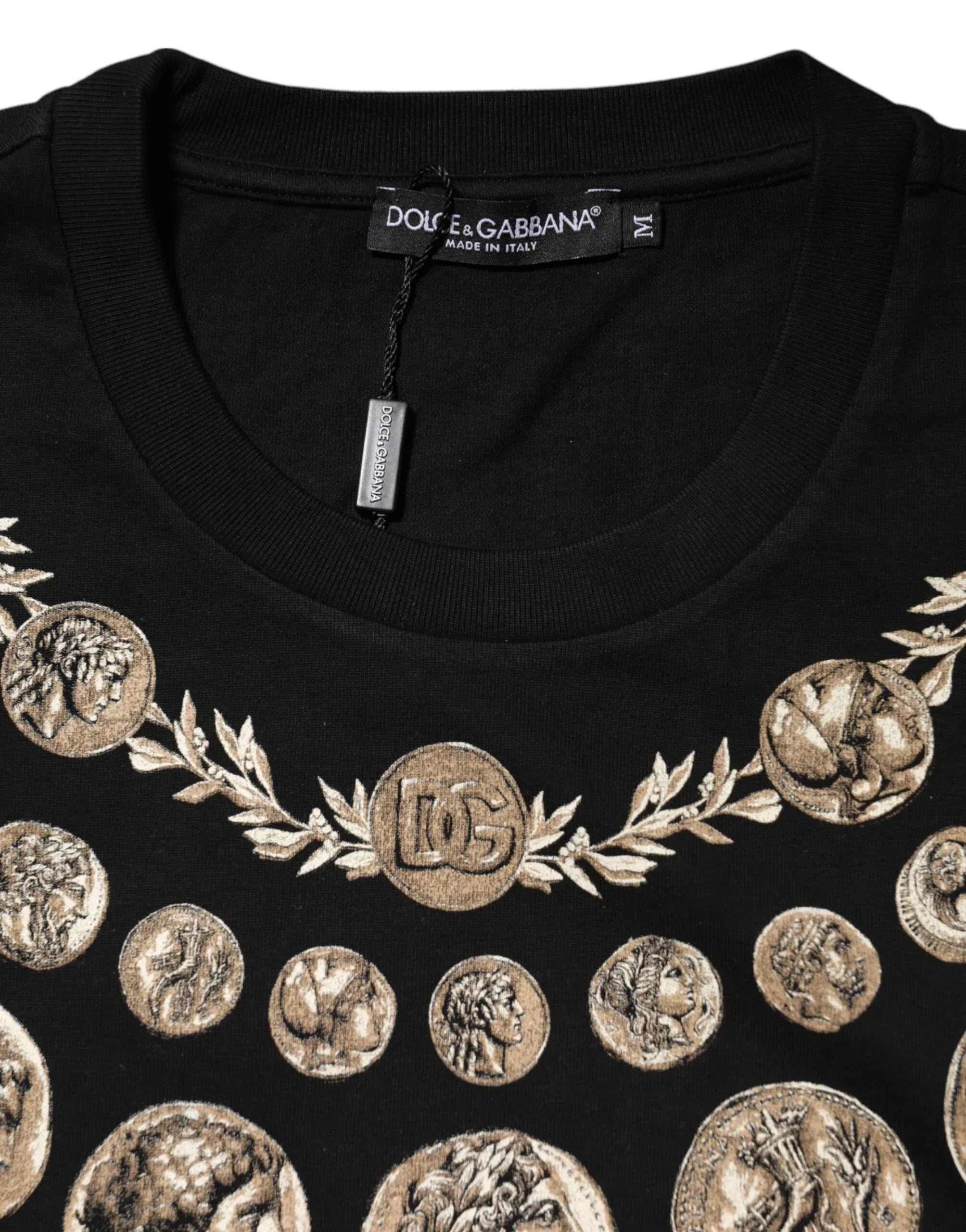 Dolce & Gabbana Black Coin Print Cotton Crew Neck T-shirt - Zeiniez