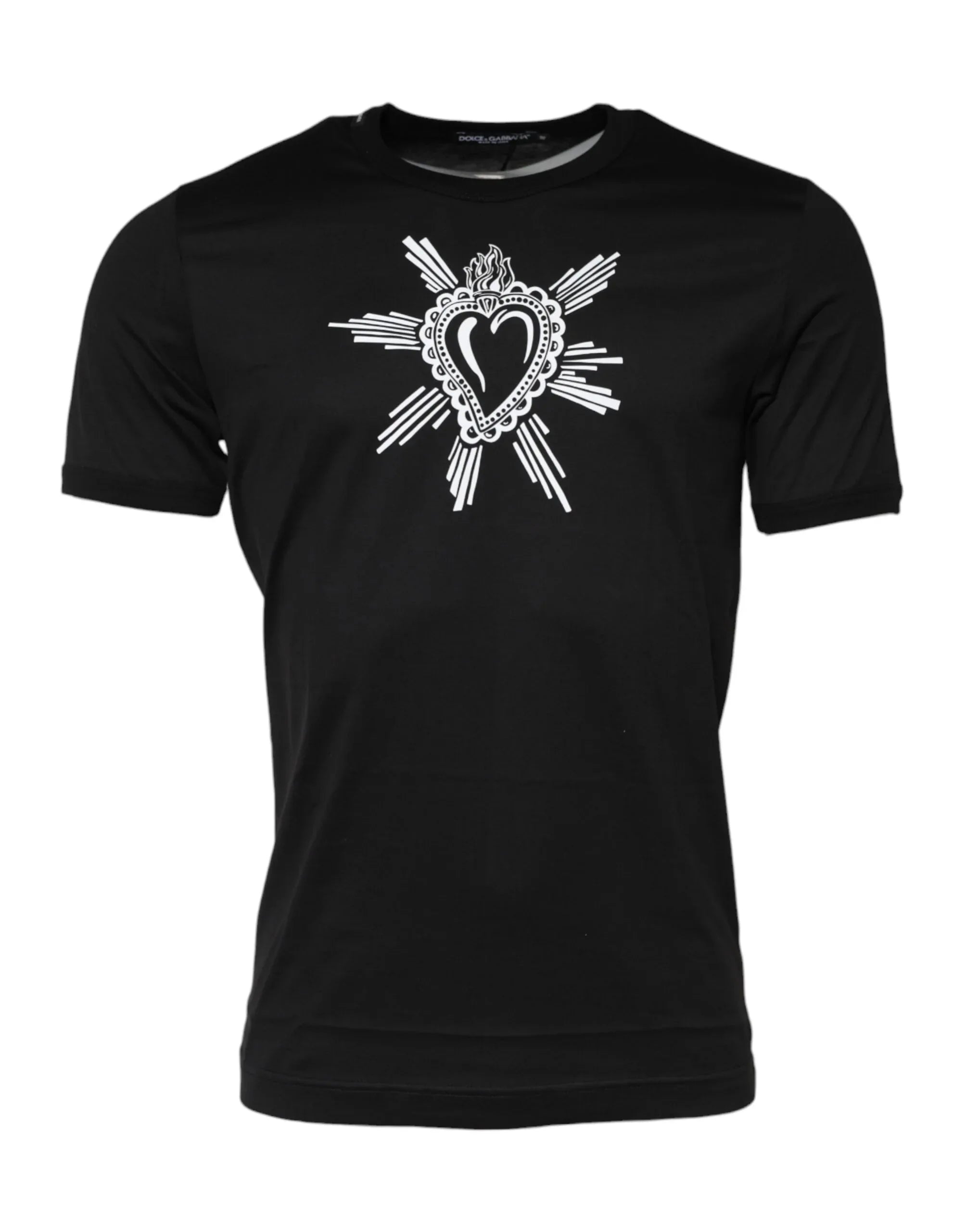 Dolce & Gabbana Black Sacred Heart Cotton Crew Neck T-shirt - Zeiniez
