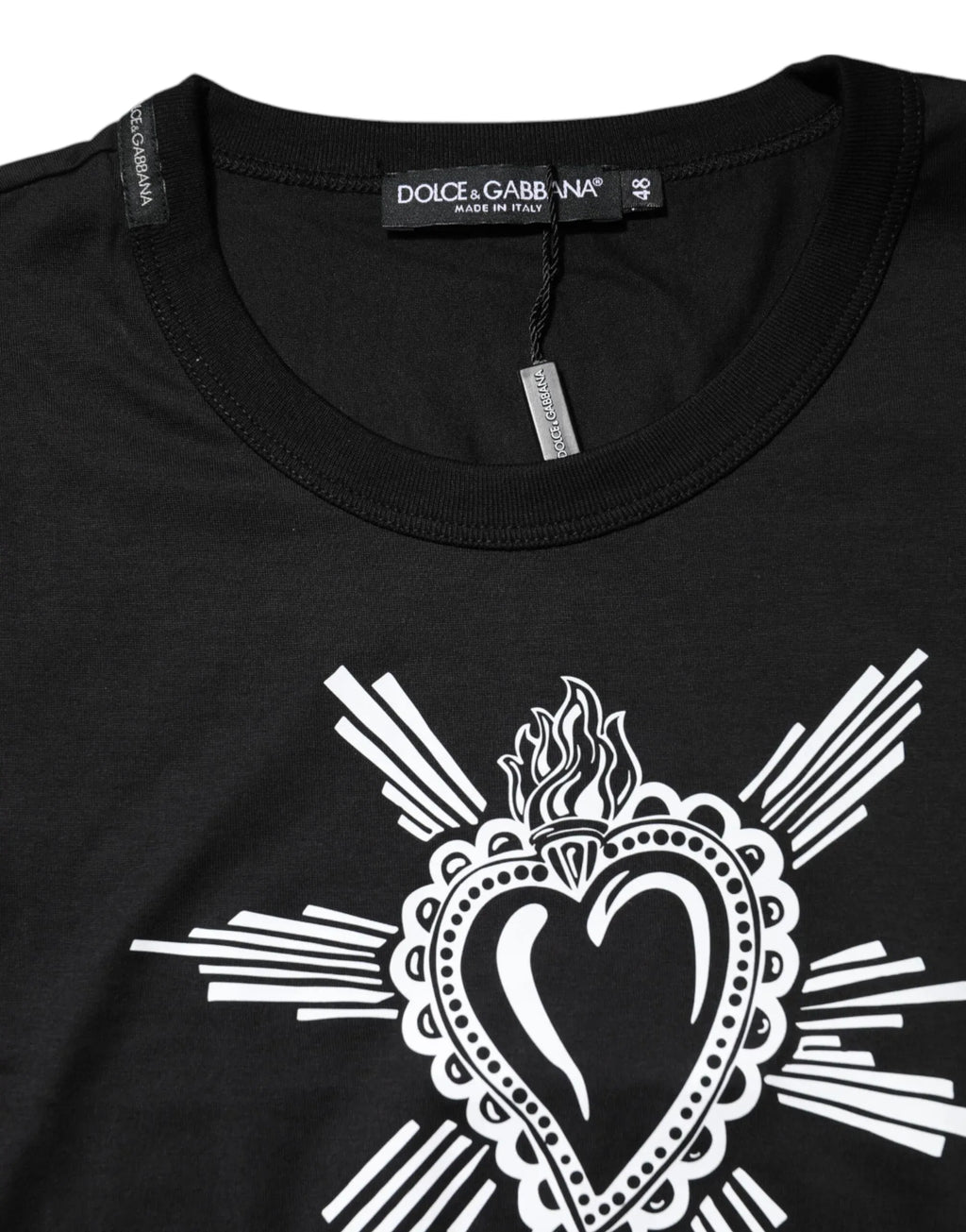 Dolce & Gabbana Black Sacred Heart Cotton Crew Neck T-shirt - Zeiniez