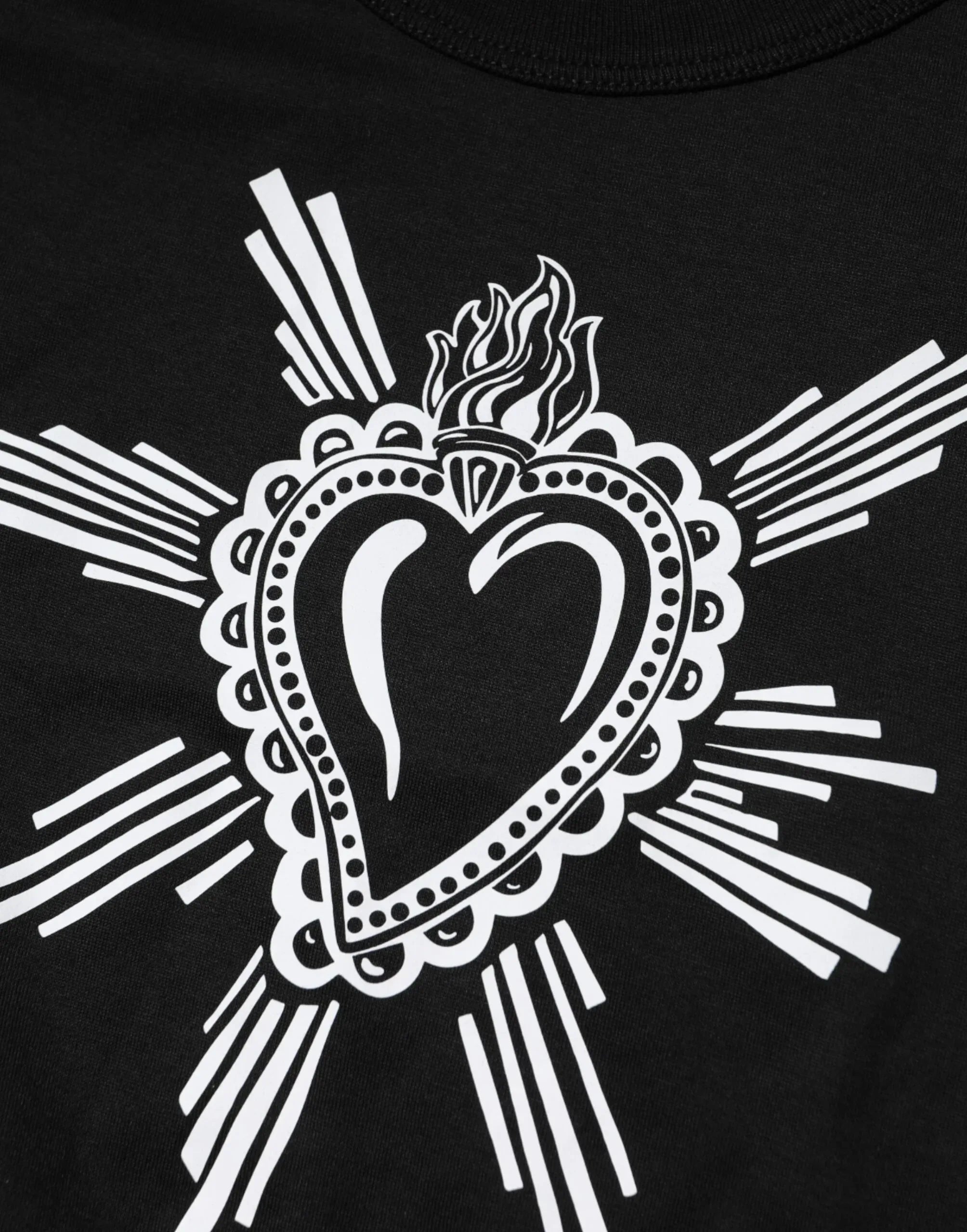 Dolce & Gabbana Black Sacred Heart Cotton Crew Neck T-shirt - Zeiniez
